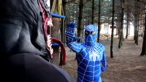 Poison vs. Blue Spiderman in real life! Spider-Man is Venom Superhero Movie Battle