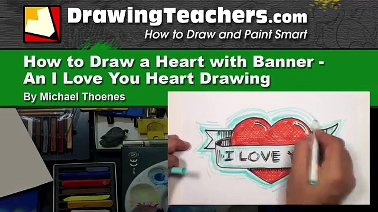 How to Draw Heart with Banner I Iove You Drawing MAT