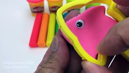 Learn Colors Play Doh Modelling Clay Fish Molds Fun & Creative for Kids Kinder Eggs Surpri