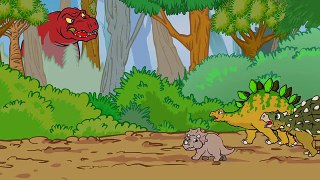 T Rex chases Triceratops Dinosaur Songs from Dinostory by Howdytoons S1E7