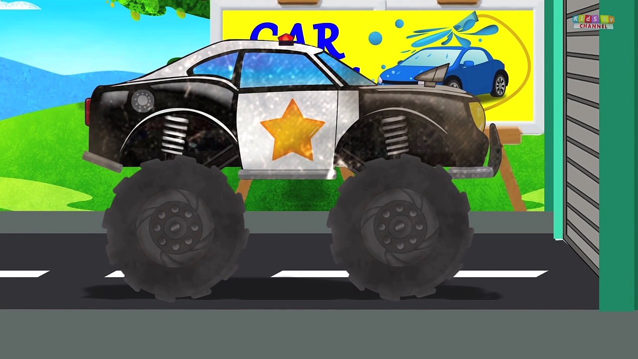 Police Monster Truck Car Wash Videos And Vehicles Formation For Kids 