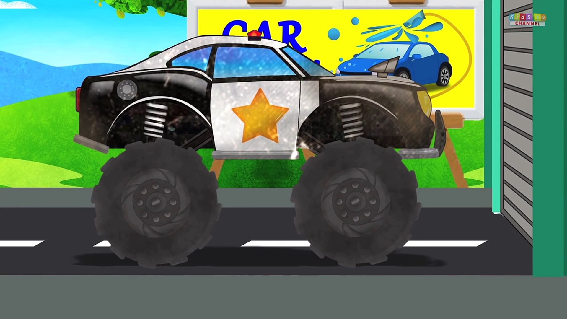 Police Monster Truck  Car Wash Video for Kids & Toddlers - video
