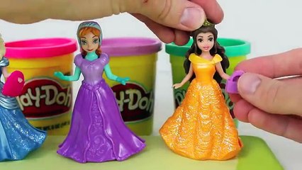 Disney Princess Play Doh Magic Clip Dolls Frozen Elsa and Anna with Ariel and Belle on Pla