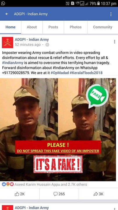 വ്യാജപ്രചരണം നടത്തിയ സൈനികവേഷത്തിൽ എത്തിയ ആൾ കുടുങ്ങി