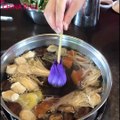 A lotus is blooming...in a hot pot! A restaurant in Hualian, Taiwan has put wild herbs including lotus to the menu, attracting diners from around the globe.