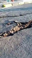 En Indonésie, le dernier séisme a laissé apparaître des fissures béantes sur la route