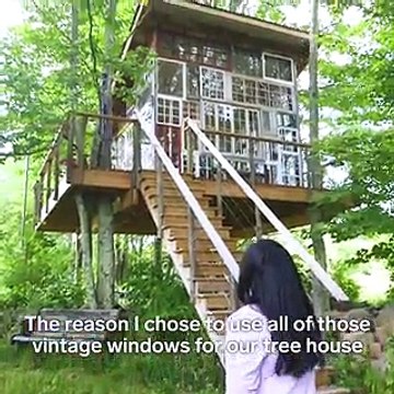 A designer made a beautiful glass tree house made entirely of vintage windows