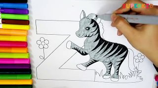Letter Z for Zebra coloring page Funny Learning colors and alphabet for kid ands preschool