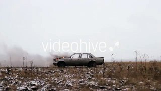 Car Explosion On An Ampty Field | Stock Footage