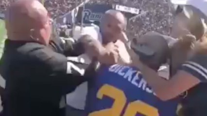 Rams Fan VIOLENTLY Tossed Over Railing During CRAZY Brawl With Raiders Fans!