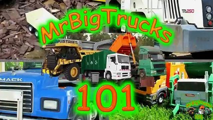 TOY GARBAGE TRUCKS DIVE IN POOL FOR FUN: MrBigTrucks101