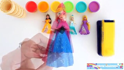 Learn Colors Play Doh Sparkle Disney Princess Dresses Elsa MagiClip Ice Cream RL