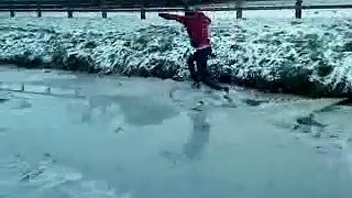 boy falls through ice, epic fail!