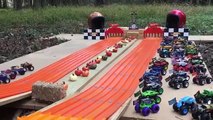 Hot Wheels Monster Jam Racing x2 Double Super Six Lane Raceways! Drag Racing Monster Truck