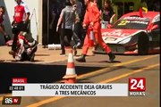 Brasil: auto de carreras pierde el control y arrolla a tres mecánicos