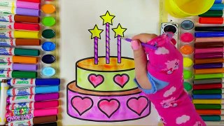 Learn Colors for Kids and Hand Color Heart Birthday Cake Coloring Pages