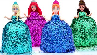 DIY How Make Super Glitter Play Doh Disney Princess Dresses Frozen Elsa Ariel Anna