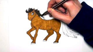 How to Draw and Color a Horse Funny learning Animal Art video for children