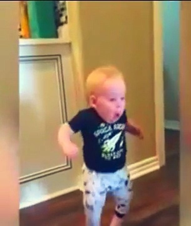 Baby running, baby so cute, his father made us laugh so hard turn right back around