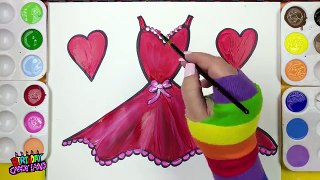 Draw Color Paint Pretty Red Dress Coloring Page for Kids to Learn Painting
