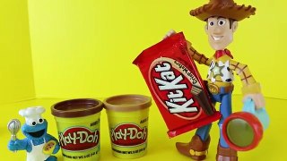 Play Doh Candy Kit Kat Tutorial with Toy Story Sheriff Woody Cowboy and Sesame Street Cook