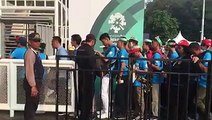Spectators are lining up to enter the main stadium of Asian Games, which will open in two hours in Jakarta.