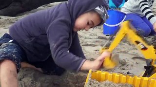 Construction Vehicles for Kids Digging and Playing at the Beach: Dump Truck, Excavator, Ro