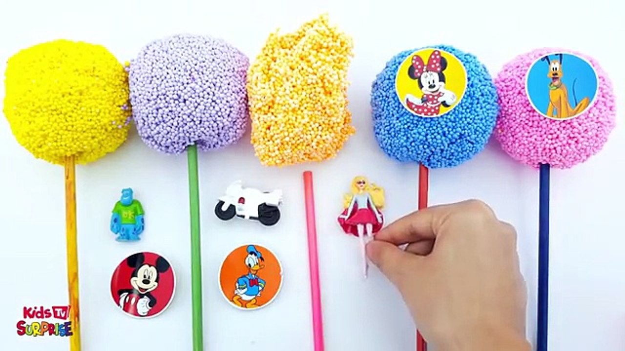 Learn Colors Foam Lollipop Finger Family Mickey & Minnie Mouse Surprise Toys Learn Colors