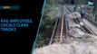 Railways employees, locals clear boulders off tracks in Karnataka
