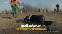 İsrail askerleri Gazze sınırında 50 Filistinliyi yaraladı
