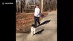 Adorable dog likes walking on 2 legs like humans