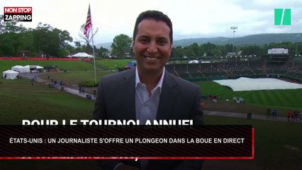 États-Unis : Un journaliste s'offre un plongeon dans la boue en plein direct (Vidéo)