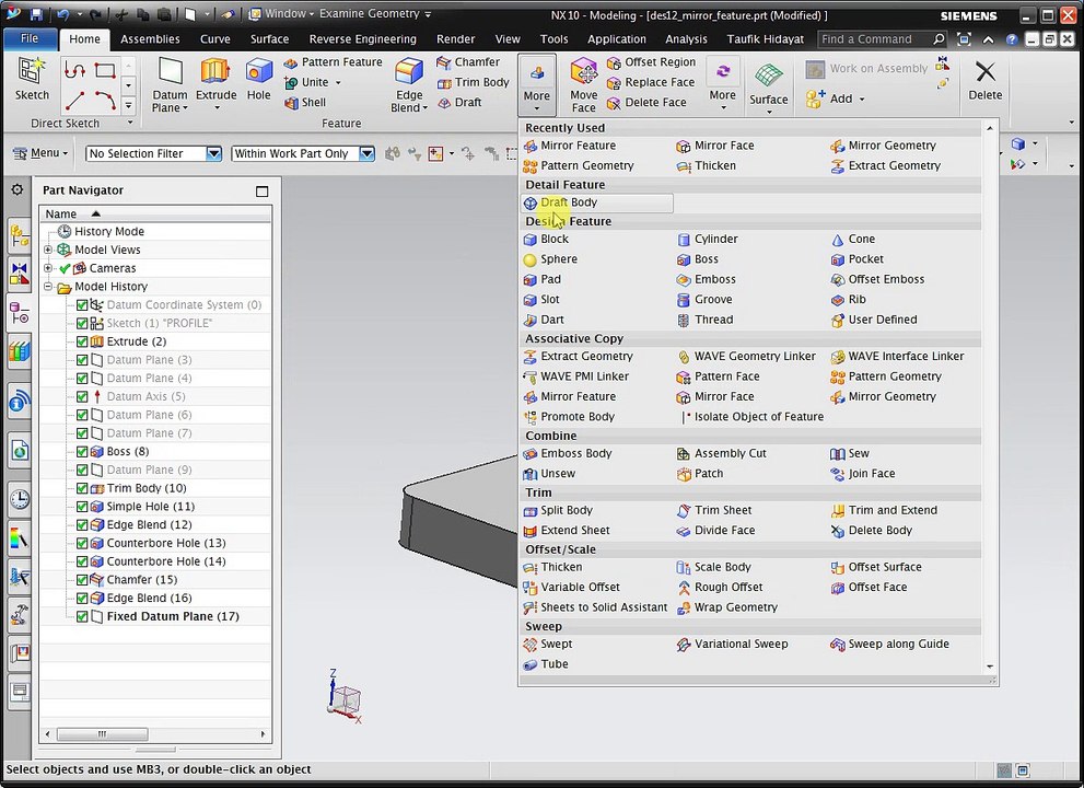 NX Basic Modeling 101 - Mirror Features