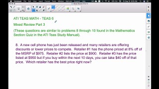 ATI TEAS 6 MATH Mixed Review Part 3 Word Problems With Percents and Proportions