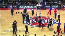 Funny: Nets Players Jump Pistons Mascot