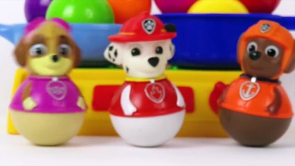 Toy kitchen soup cooking with giant color balls and paw patrol toys