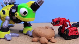 DinoTrux NEW Dinosaur Truck Giant Revvit Finds Ray Gun in Play Doh Shrinks Ty Rux with Doz