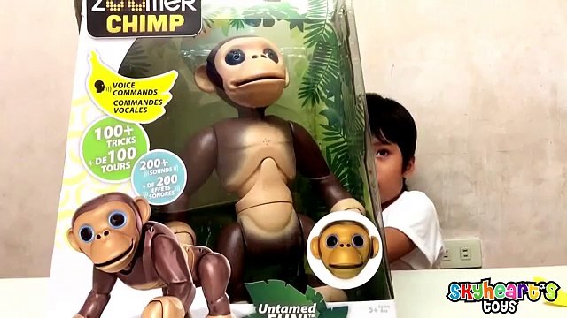 Toddler playing with a MONKEY! Zoomer Chimp Review monkey toys for kids playtime