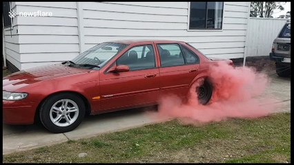 It's a girl! Father-to-be does "burnout" to reveal baby's gender
