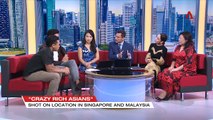 Crazy Rich Asians stars Henry Golding, Fiona Xie and director Jon M Chu in Channel NewsAsia studio