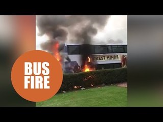 This is the terrifying footage of the moment a double-decker bus burst into flames.