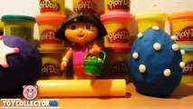 peppa pig rainbow kinder surprise eggs in play doh / playdough & dora the explorer