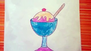 How to draw an ice cream glass, easy ice cream drawing for kids, ice cream coloring