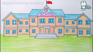 How to draw a school step by step (very easy)