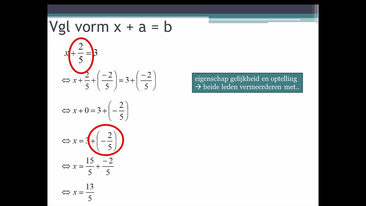 2.0 Vergelijkingen x+a=b