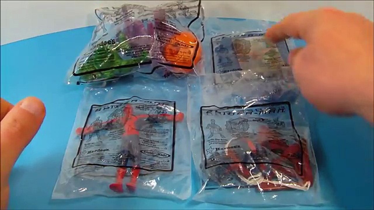 2002 HARDEES SPIDER MAN SET OF 4 KIDS MEAL MOVIE TOYS VIDEO REVIEW
