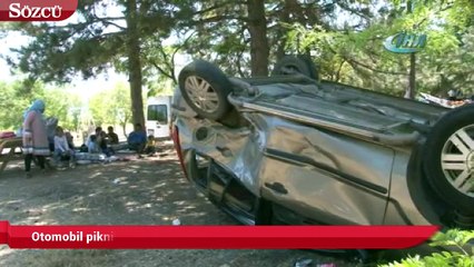 Otomobil yanlarına uçtu, onlar piknik yapmaya devam etti