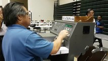 ELECTION TECH: test ballots are being scanned by the GEC with their tabulator machines to ensure the systems are a go for Saturday's primary. In previous electi
