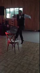 Breaking his back jumping on the chair