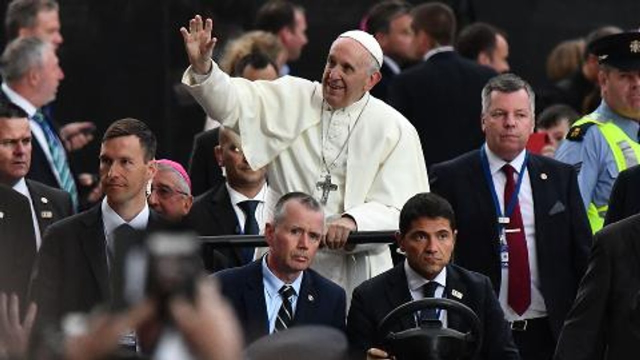 Pope Francis arrives to cheering crowds at Dublin Stadium